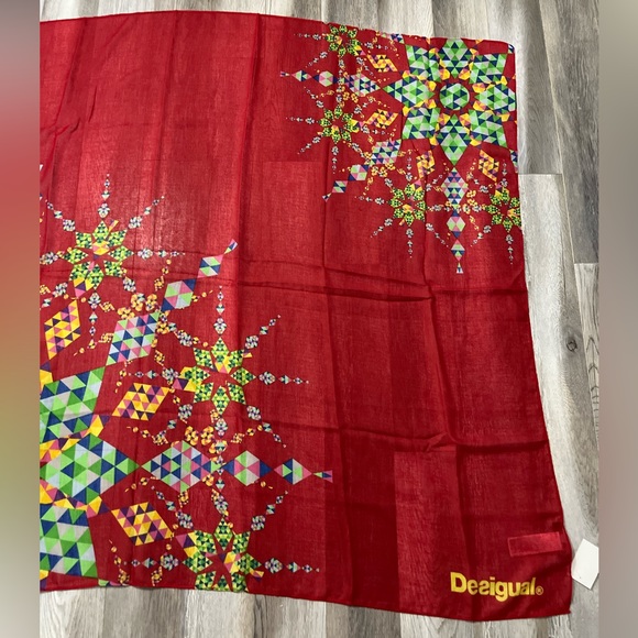 Desigual Women’s Spanish Red Floral Square Scarf - Size 48” x 48” - Picture 3 of 7